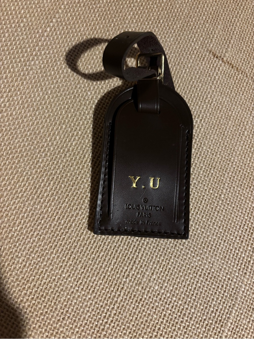 Louis Vuitton Brown  Leather Luggage Tag with Gold Initials